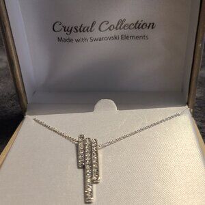NWT Delicate 3 Bar Swarovski Crystal charm on Fine Silver Plated chain.